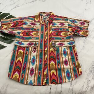 Mine & Bills Womens Vintage 90s Western Shirt Size M Pink Blue Tassels Cowgirl